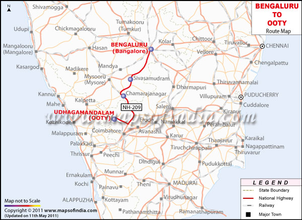 Route Map From Bengaluru to Ooty