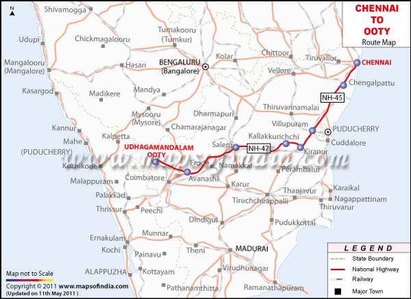 Route Map From Chennai to Ooty