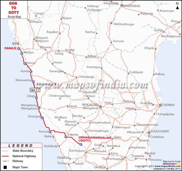 Goa Ooty Route Map