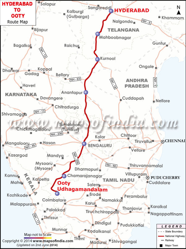 Distance From Coimbatore To Hyderabad Hyderabad Ooty Route Map