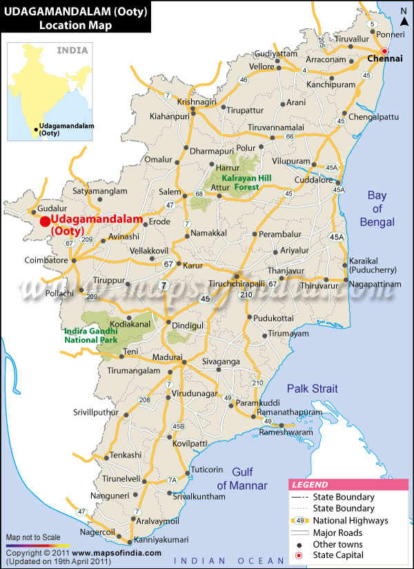 Ooty (Udhagamandalam) Location Map