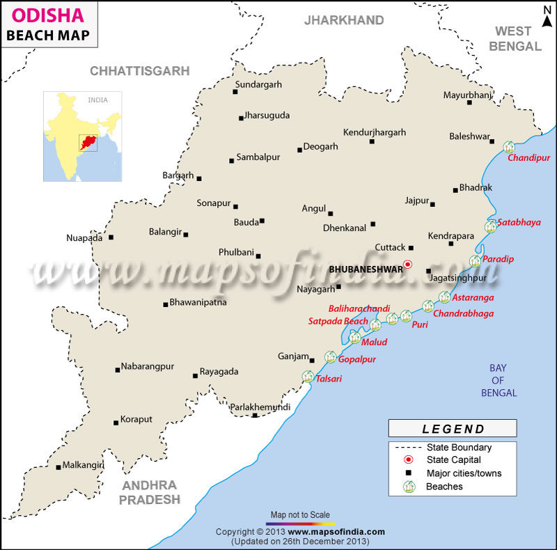 Map of Beaches in Odisha