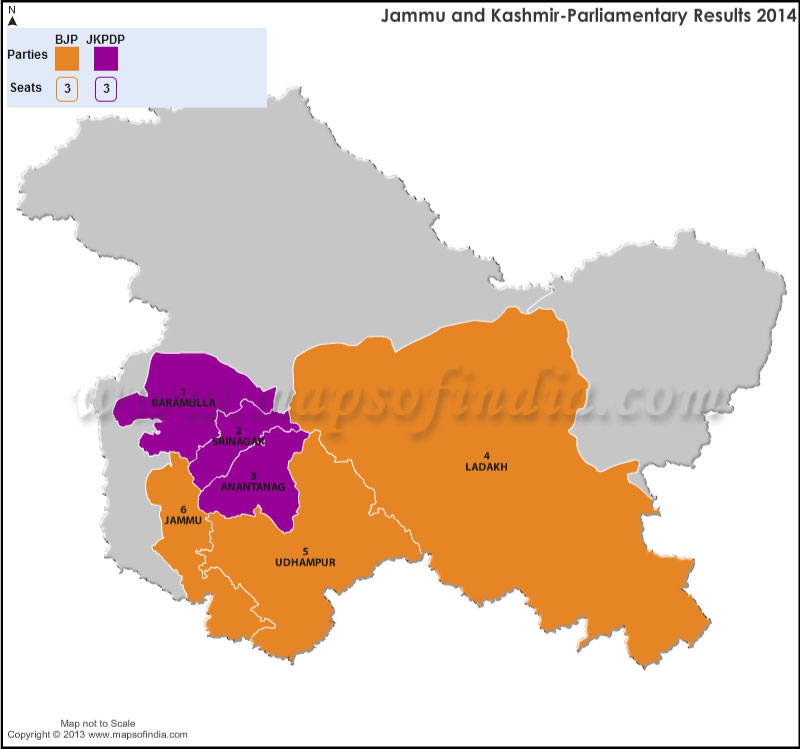 Jammu and kashmir General (Lok Sabha) Election Results 2014, 2009 and 2004