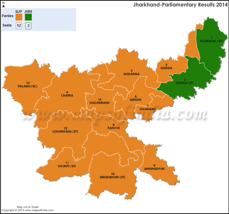 Jharkhand General (Lok Sabha) Election Results 2014, 2009 and 2004
