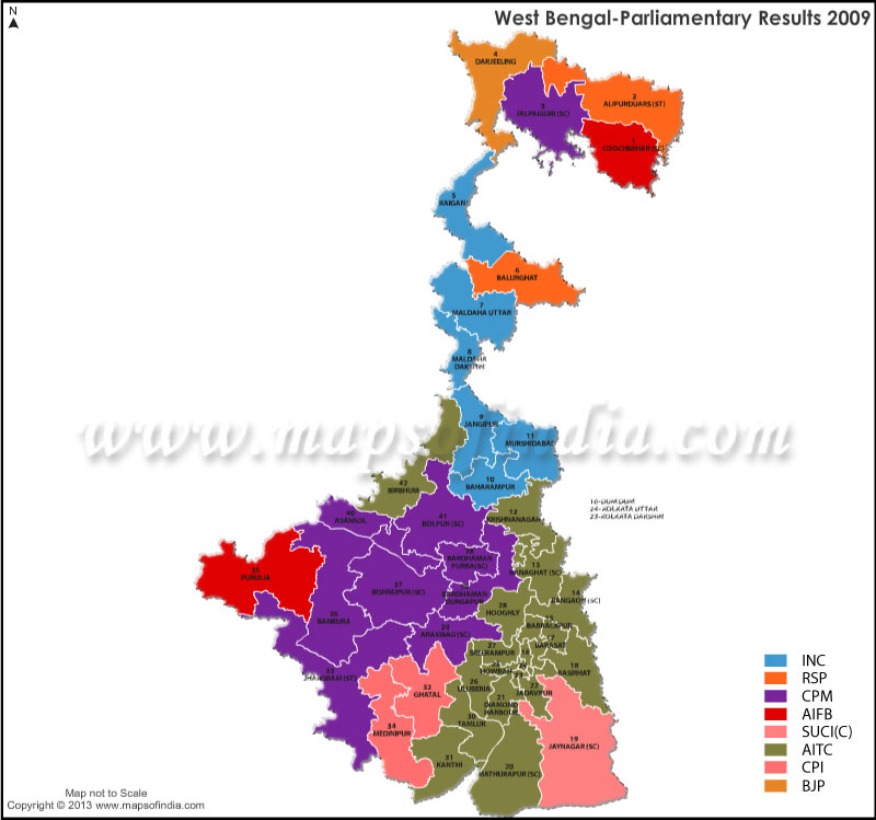 West Bengal General (Lok Sabha) Election Results 2014, 2009 and 2004