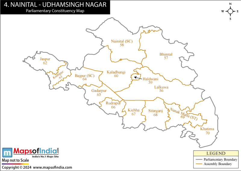 Nainital-Udhamsingh Nagar Constituencies Map Uttarakhand
