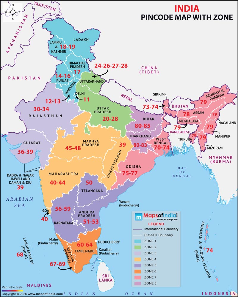 Map of India's PIN code zones