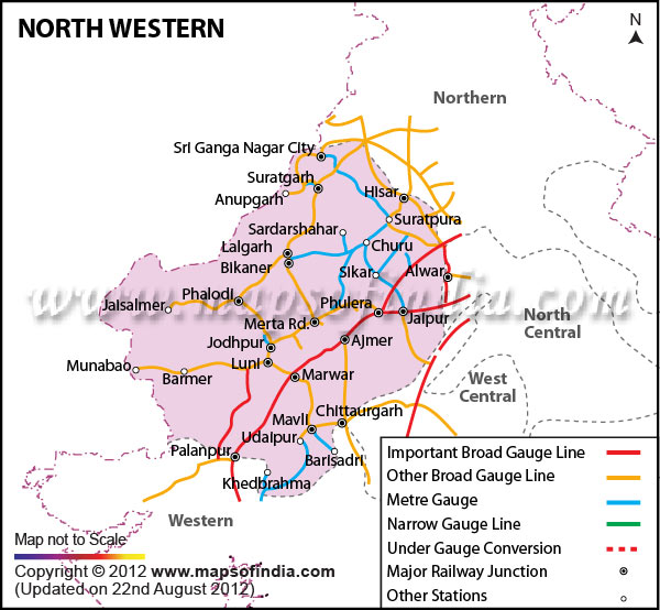 Western Railway Zone Map Northern Western Railway Zone India Map