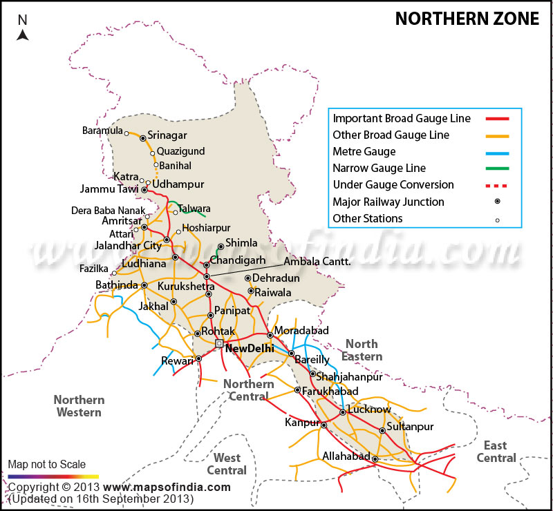 Northern Railway Zone Map