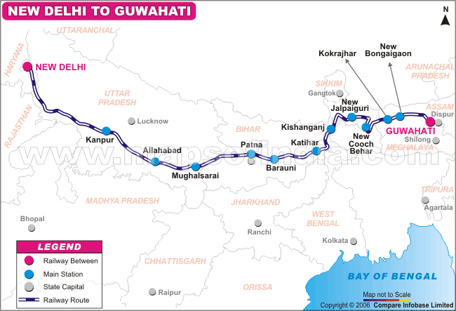 New Delhi to Guwahati Via Kanpur