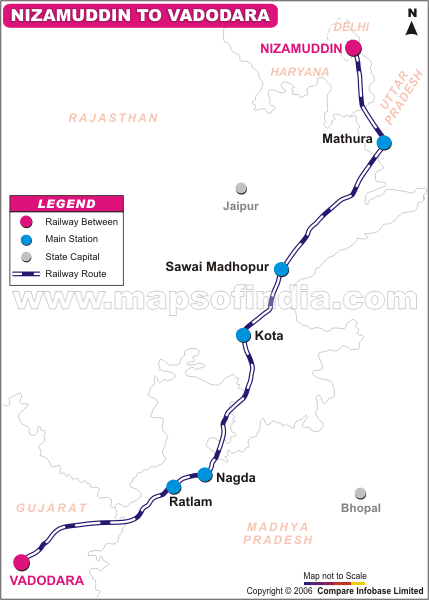 Delhi To Vadodara Road Map 12954/Rajdhani Route Map From Nizamuddin To Vadodara