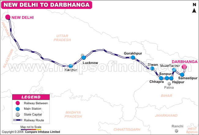 Delhi To Muzaffarpur Distance By Road Map 12566/Bihar Sampark Kranti Sf Express Route Map, New Delhi To Darbhanga  Train