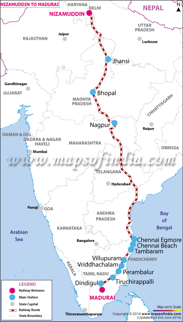 Nagpur To Delhi Train Route Map 12652/Tamil Nadu Sampark Kranti Express Route Map, H. Nizammudin To Madurai  Train