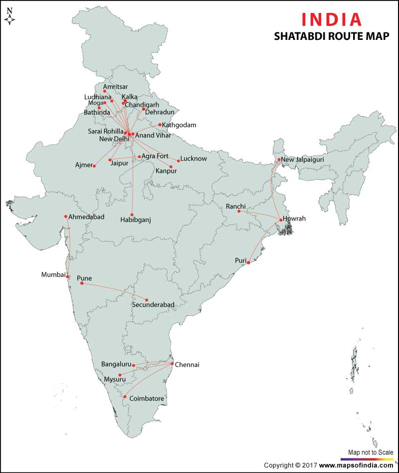 Shatabdi Trains Service Map