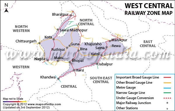 West Central Railway Zone Map