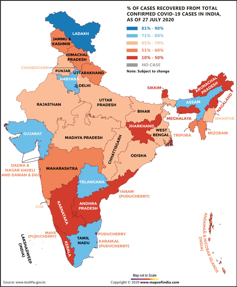 Map of State-wise Coronavirus Recovered Cases in India