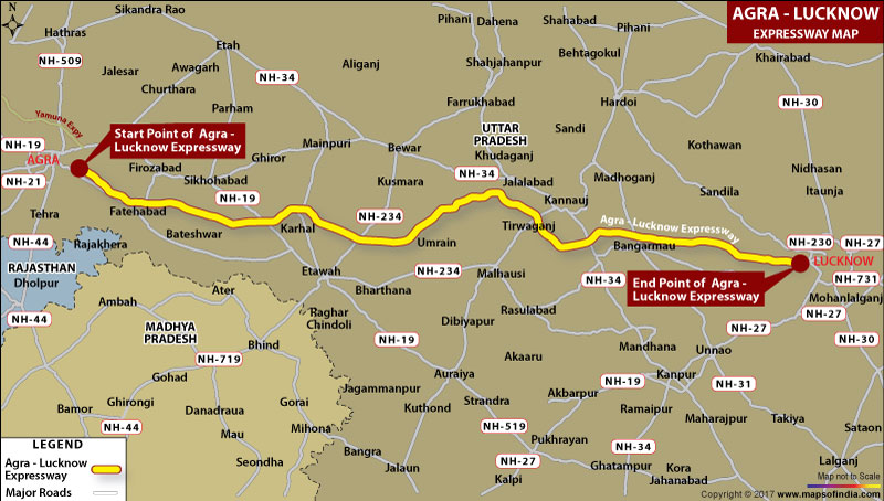 Map of Agra - Lucknow Expressway