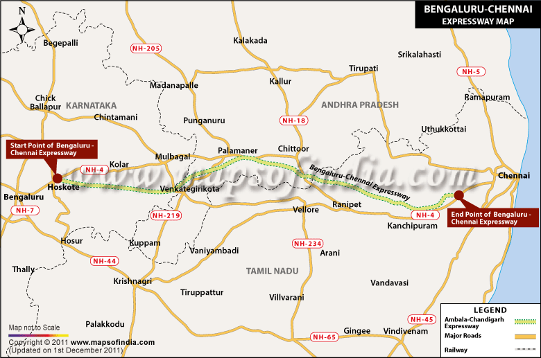 Map of Bengaluru Chennai Expressway