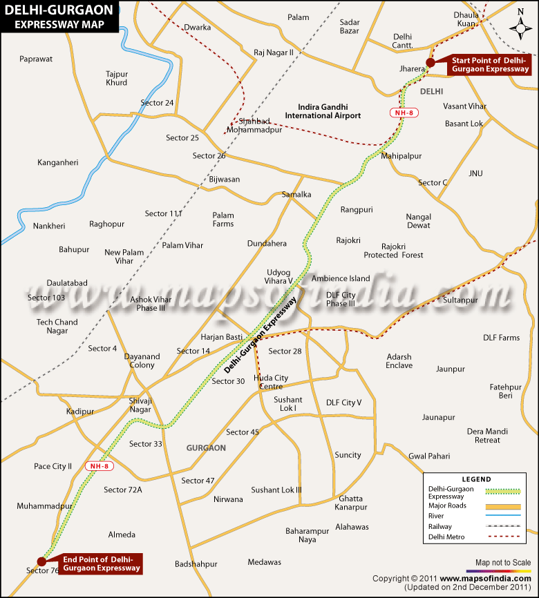 Map of Delhi Gurgaon Expressway