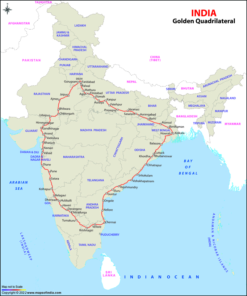 Network Map of Golden Quadrilateral Highway