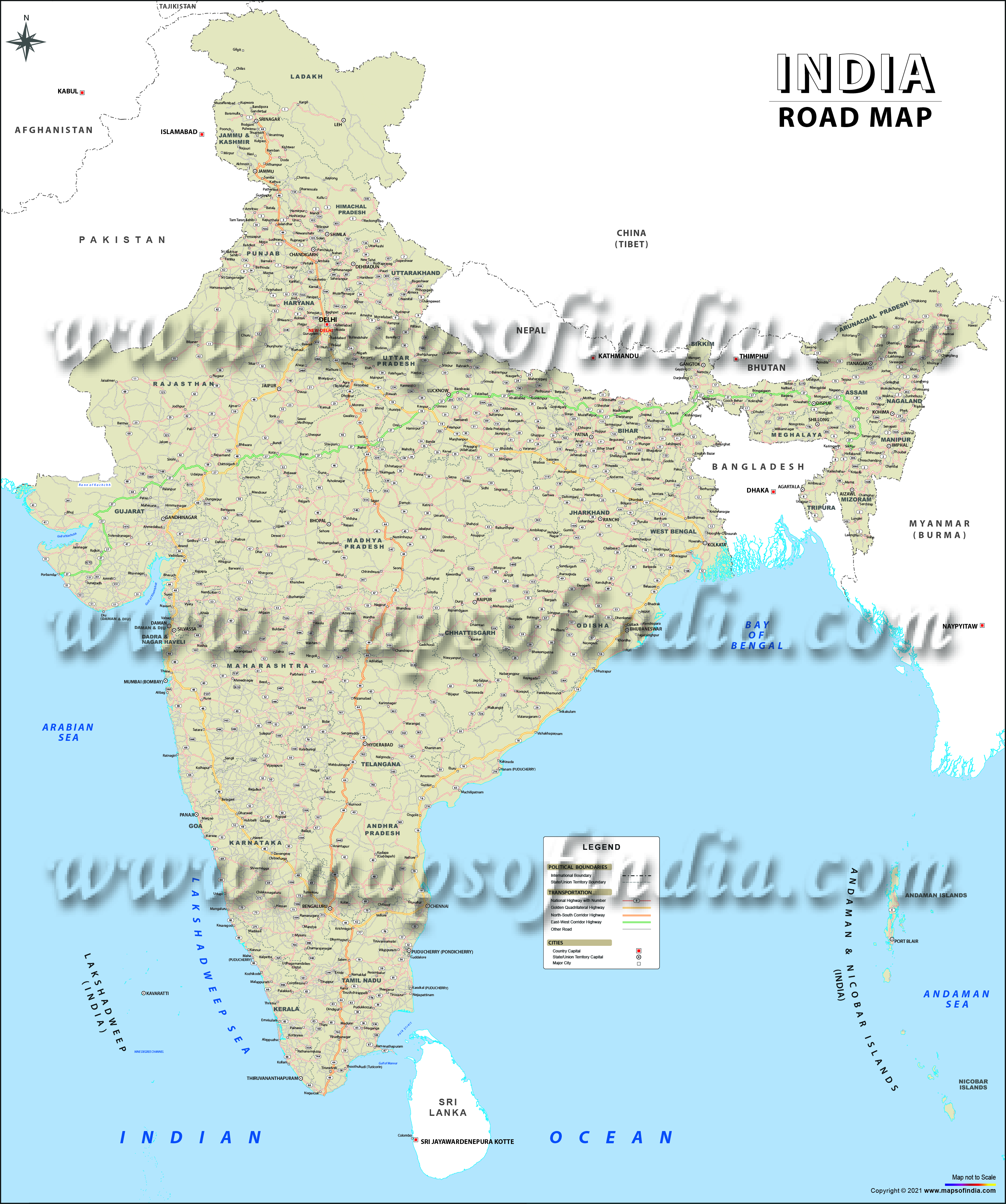 Wall Map of India Roads