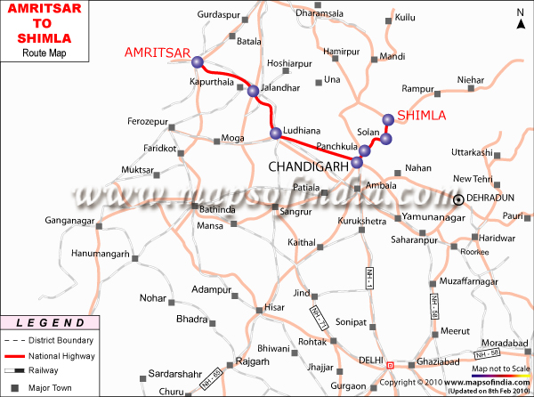Amritsar to Shimla Route Map