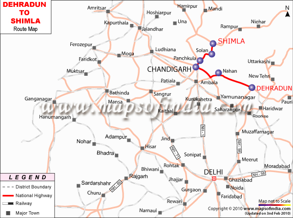 Dehradun to Shimla Route Map