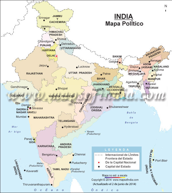India Political Map Spanish
