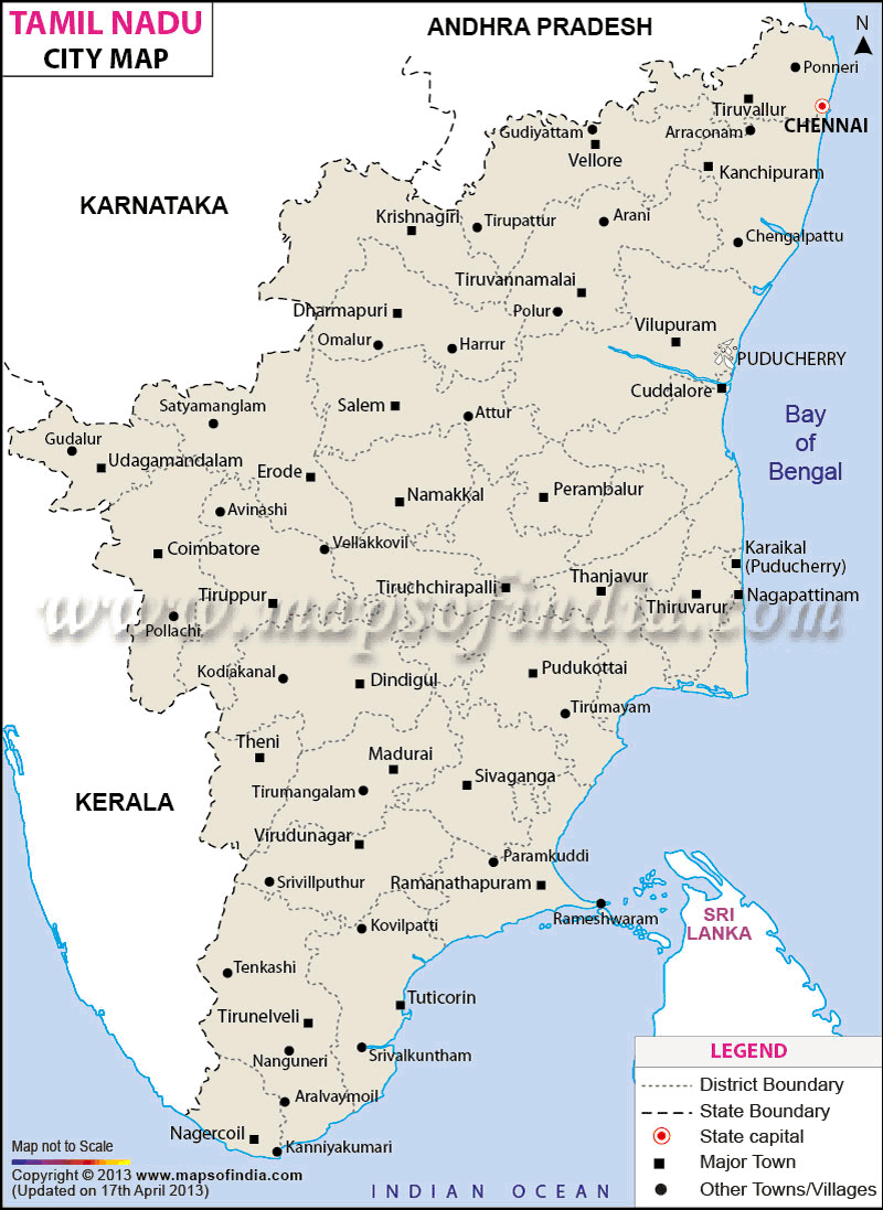Cities in Tamil Nadu, Tamil Nadu Cities Map