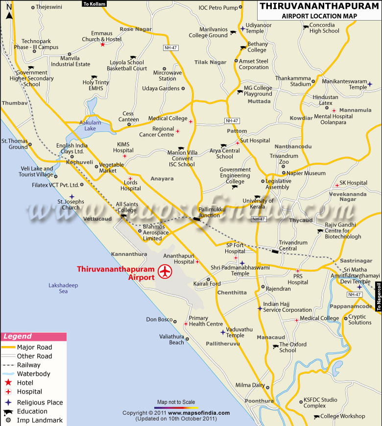 Airport Location Map of Thiruvanthapuram