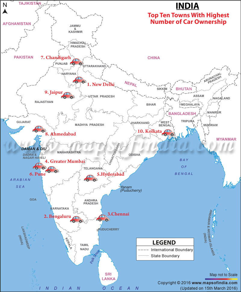 Top Ten Towns with Highest Nos. of Car Ownership