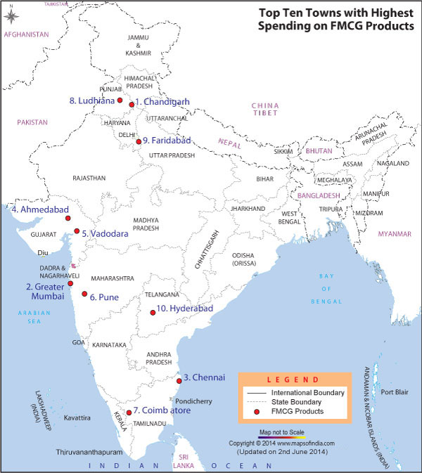 Top Ten Towns with Highest Spending on FMCG Products