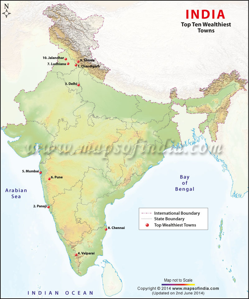 Top Ten Wealthiest Towns Map of India