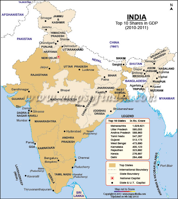 Map of India with Highest GDP Shares