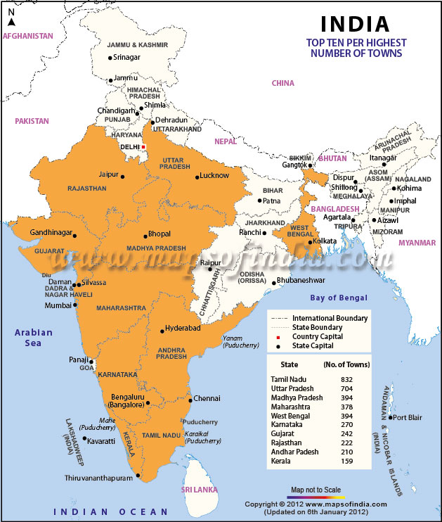 india map with states and cities names Top 10 States With Highest Number Of Towns In India india map with states and cities names