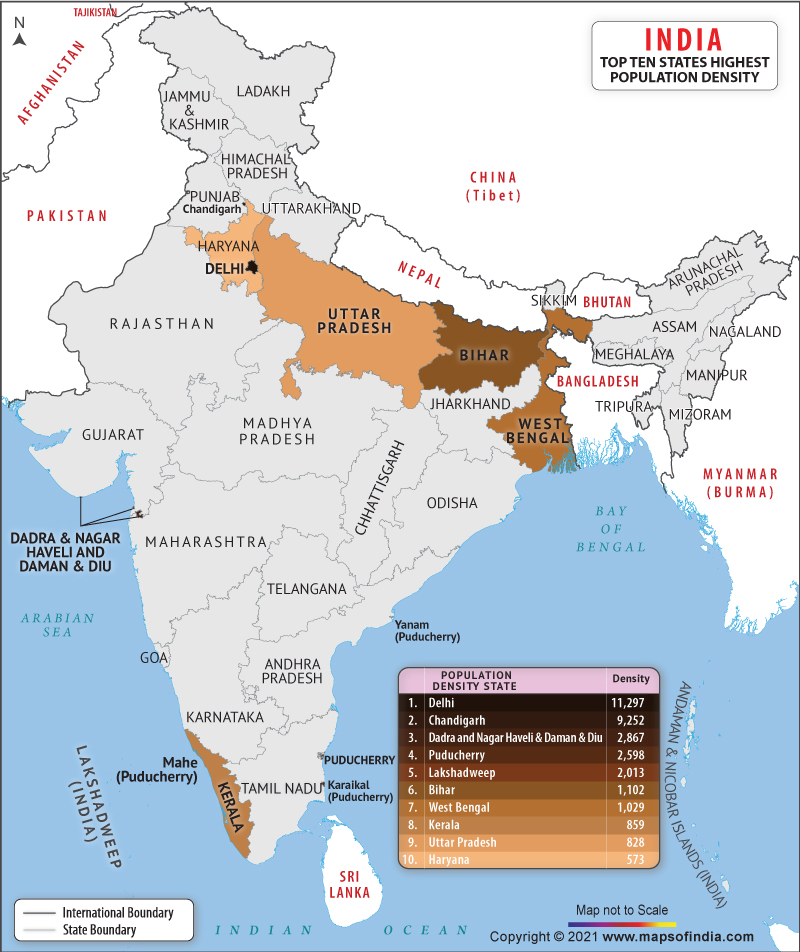 Map of Top 10 Population Density States