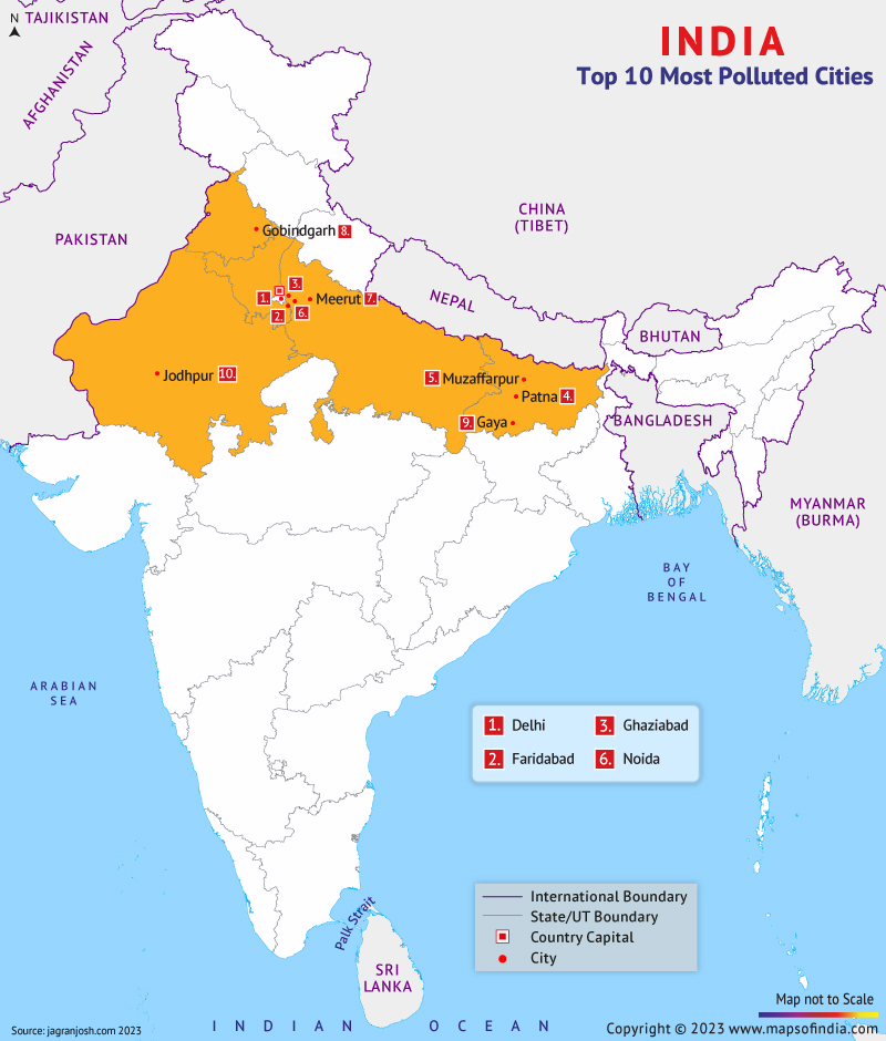 Top 10 Most Polluted Cities in India Map