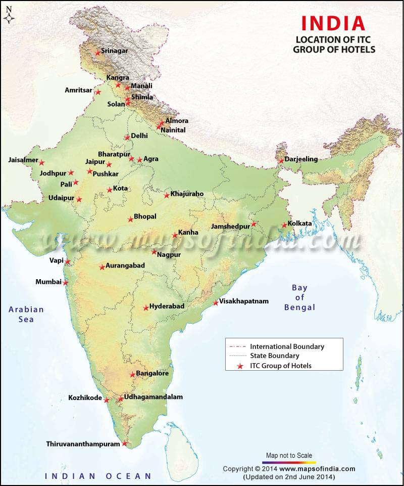 Map Showing ITC Group of Hotels in India