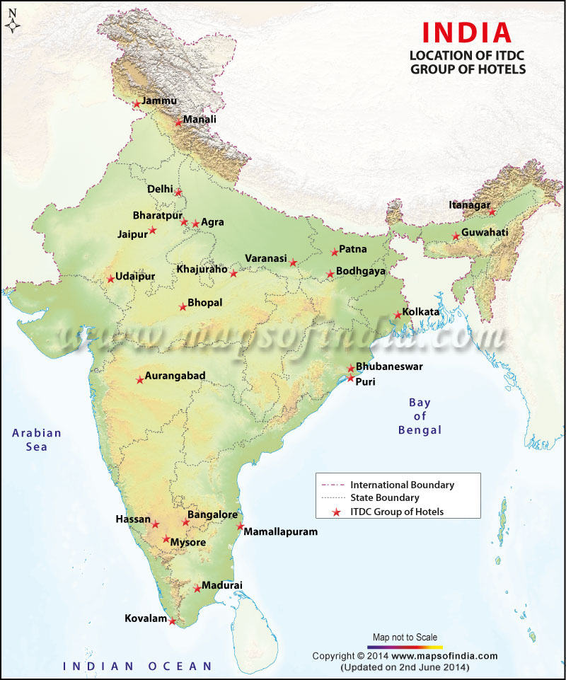 Map showing ITDC Group of Hotels in India