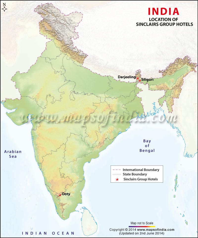 Map Showing Sinclairs Park Group of Hotels in India