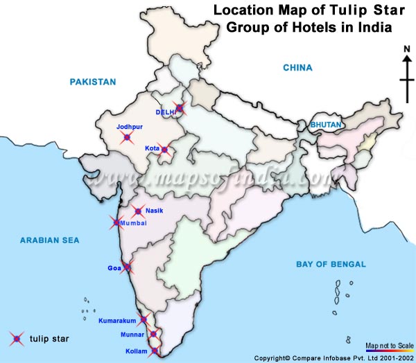 Map Showing Tulip star Group of Hotels in India
