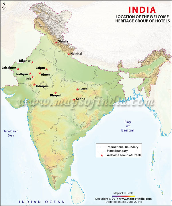 Map Showing Welcome Group of Hotels in India