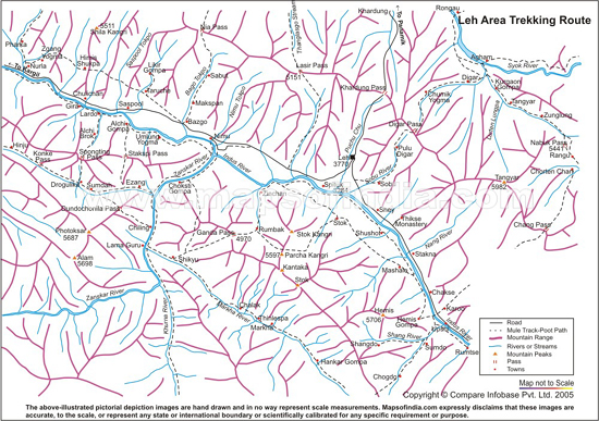 Leh Area Trekking Route Map