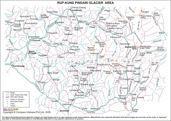 Rup Kund Pindari Glacier Trekking Route Map