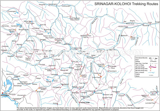Srinagar Kolohoi Trekking Route Map