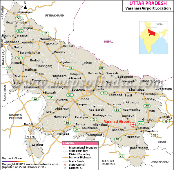 Airport Location Map of Varanasi