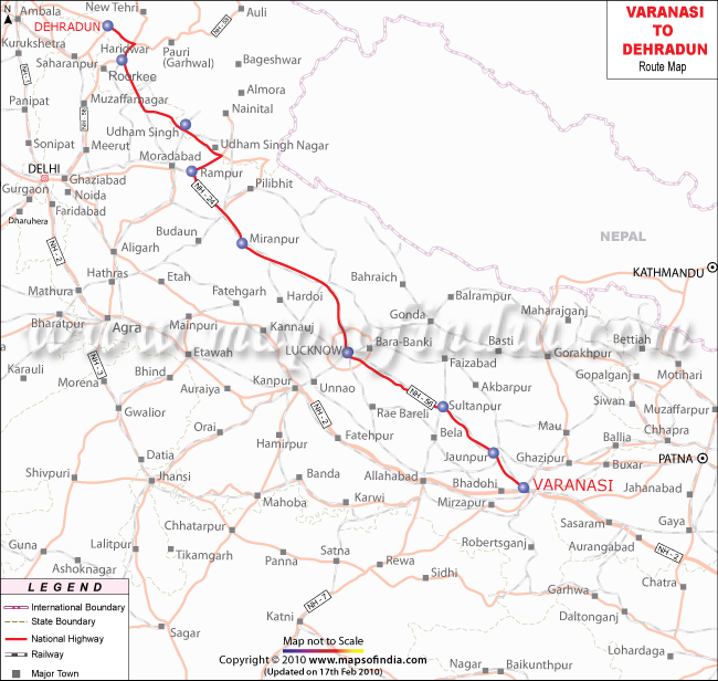 Varanasi to Dehradun Route Map