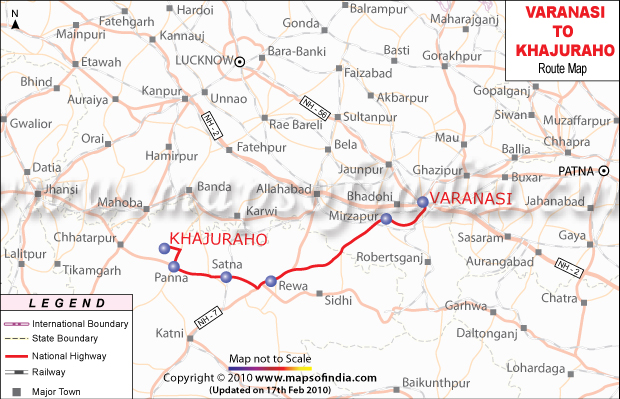 Varanasi to Khajuraho Route Map
