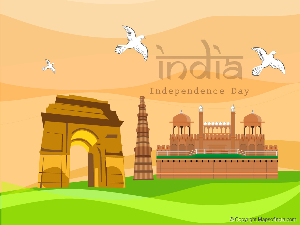 15 august wallpaper showing India Gate, Qutub Minar and Red Fort