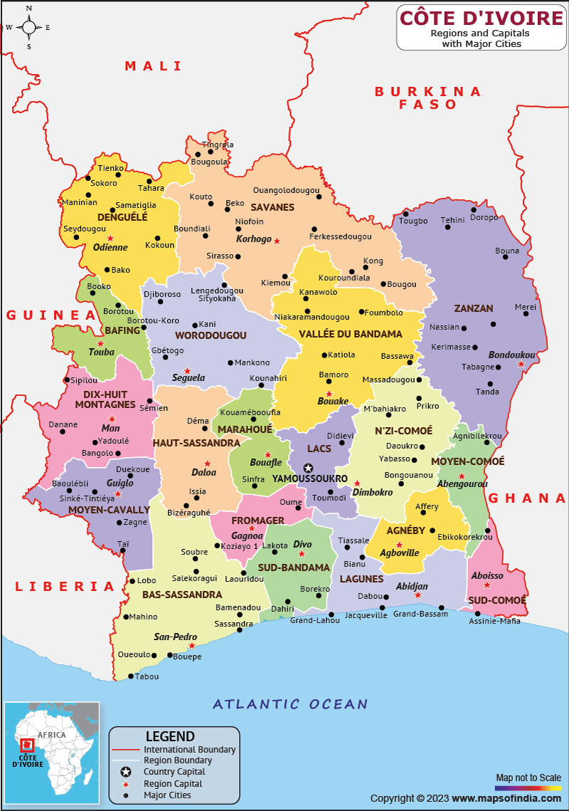 Cote Divoire Physical Map